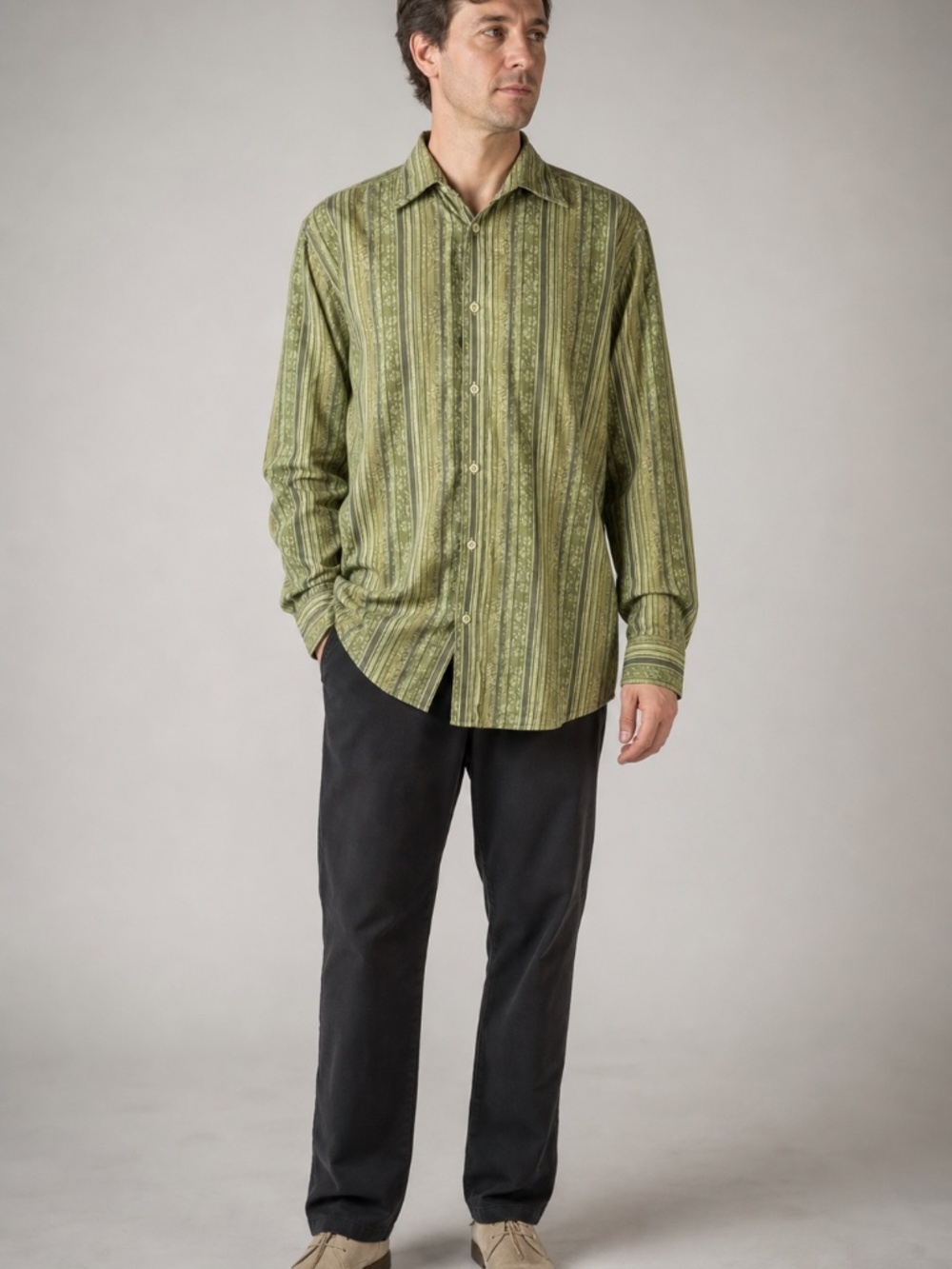 ❤️ Ted Baker Olive Striped Shirt 4 (L) *Flaw
